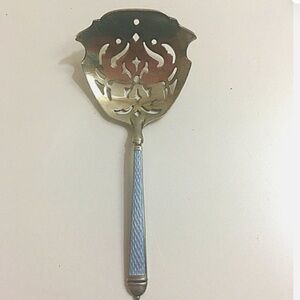 Vintage Watson Sterling Silver Slotted Nut Bon Bon Blue Enamel Handle Spoon